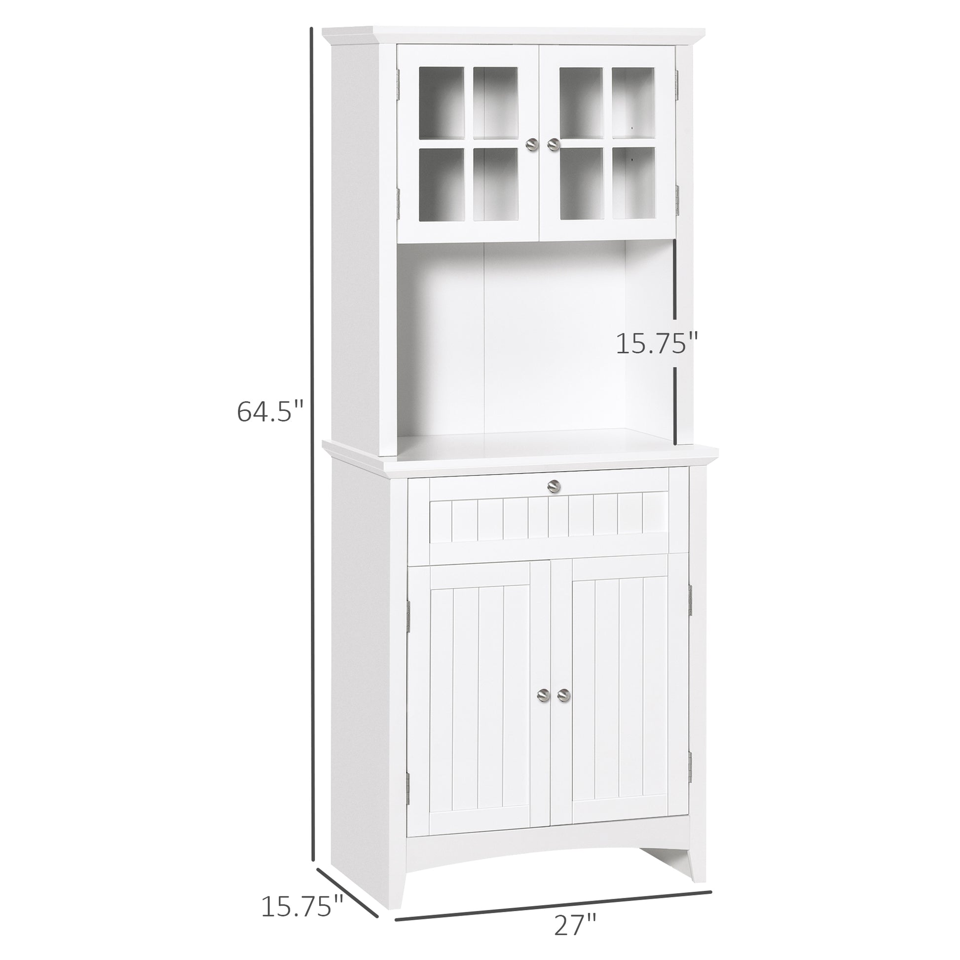 Homcom Elegant Buffet With Hutch, Kitchen Pantry Storage Cabinet With Framed Glass Door Drawer And Microwave Space, White White Mdf