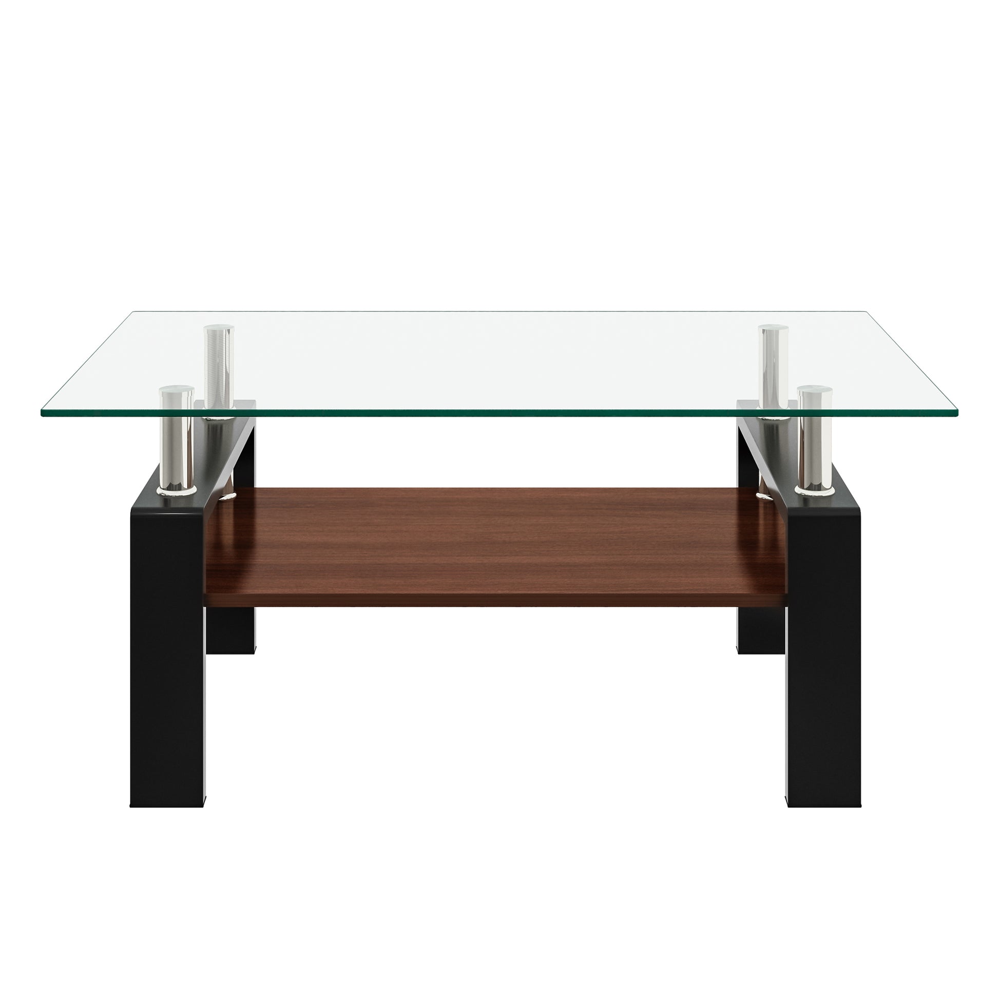 Rectangle Coffee Table, Tempered Glass Tabletop With Mdf Layer, Modern Table For Living Roomtransparent Glass Transparent Tempered Glass