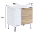 White High Gloss And Natural End Table With 2 Drawers White Primary Living Space Contemporary Drawers Rectangular Wood Metal