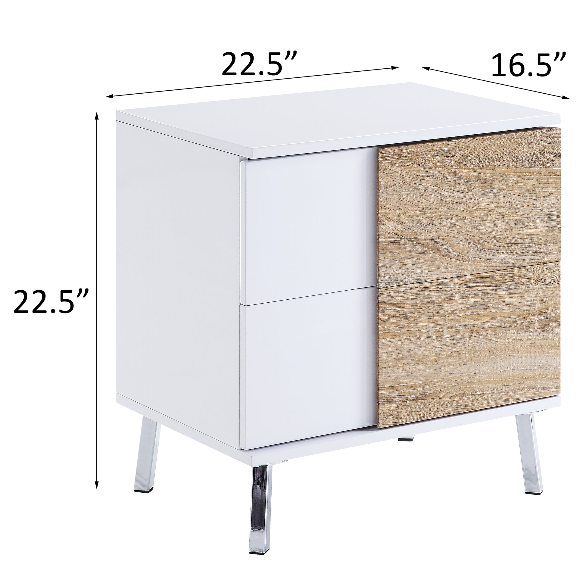 White High Gloss And Natural End Table With 2 Drawers White Primary Living Space Contemporary Drawers Rectangular Wood Metal