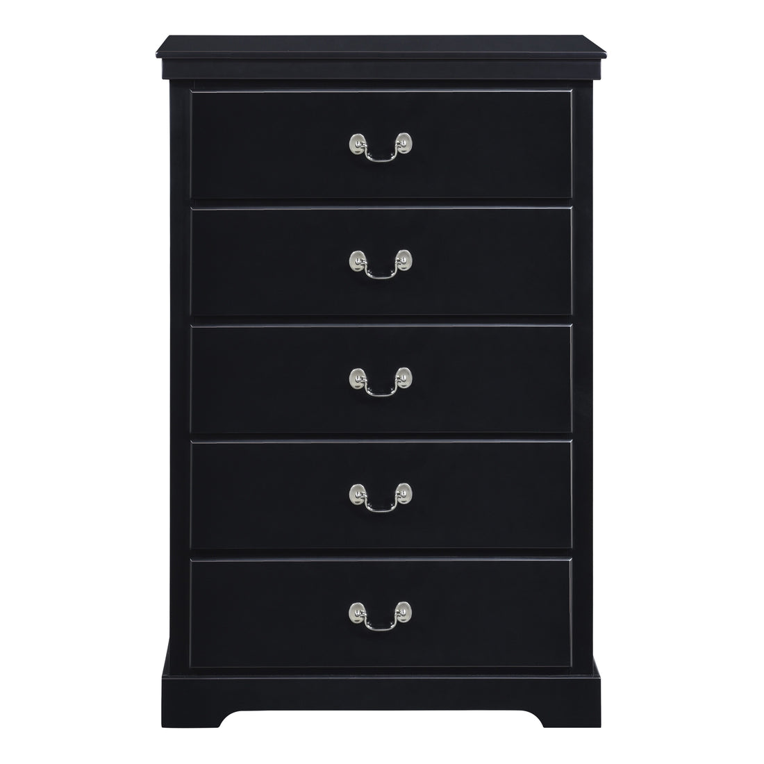 Classic Traditional 1Pc Chest Of 5 Drawers Black Finish Bedroom Furniture Wooden Black Wood