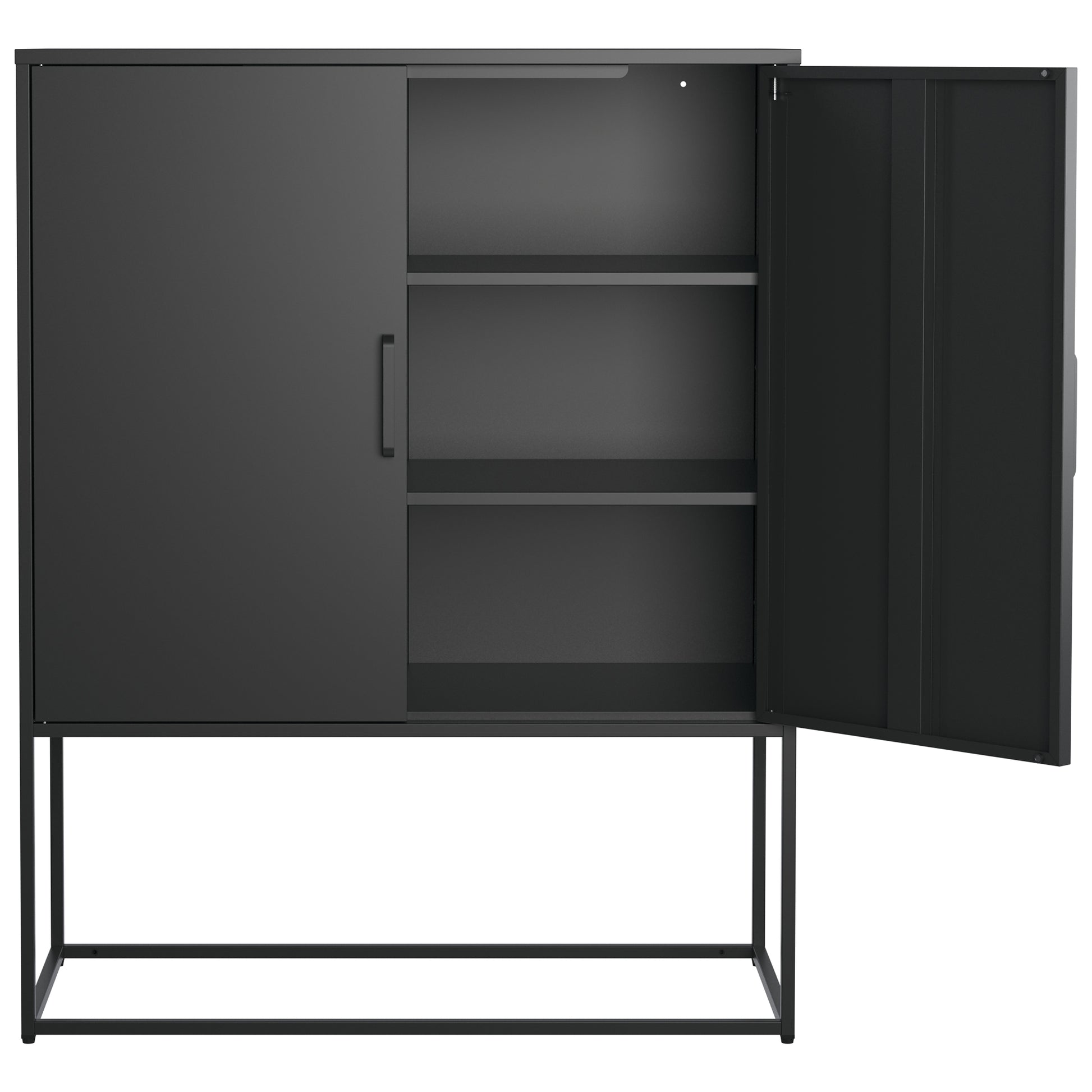 Heavy Duty Metal Buffet Sideboard Modern Steel Storage Cabinet With 2 Shelves, Free Standing Accent Cabinet With Magnetic Doors For Bedroom, Kitchen, And Home Office, Anti Tip Design Easy Assemble Accent Chests 1 2 Shelves Antique Black Primary Living