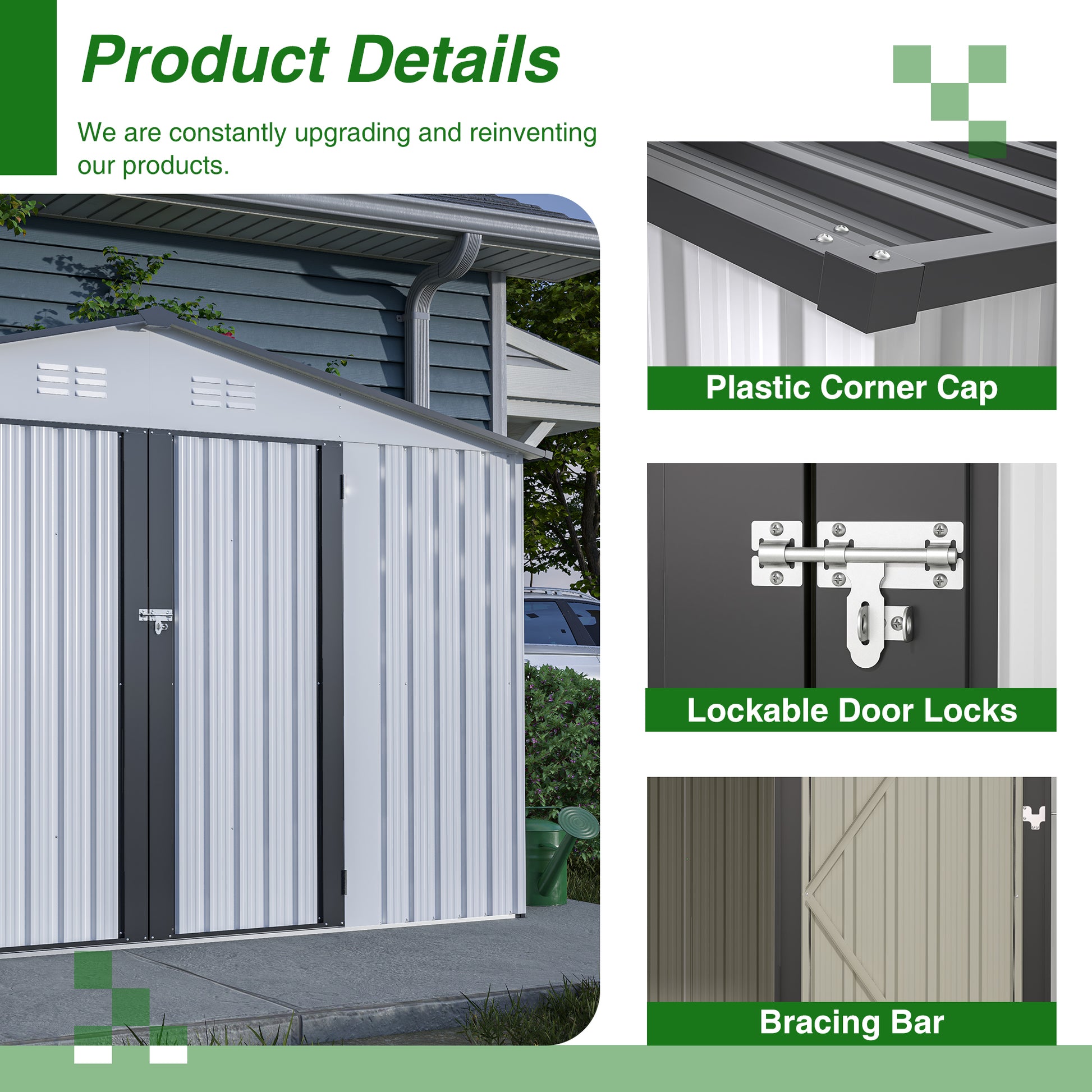 10X8 Ft Outdoor Storage Shed, All Weather Metal Sheds With Lockable Doors, Tool Shed For Garden, Patio, Backyard, Lawn, Grey White Metal