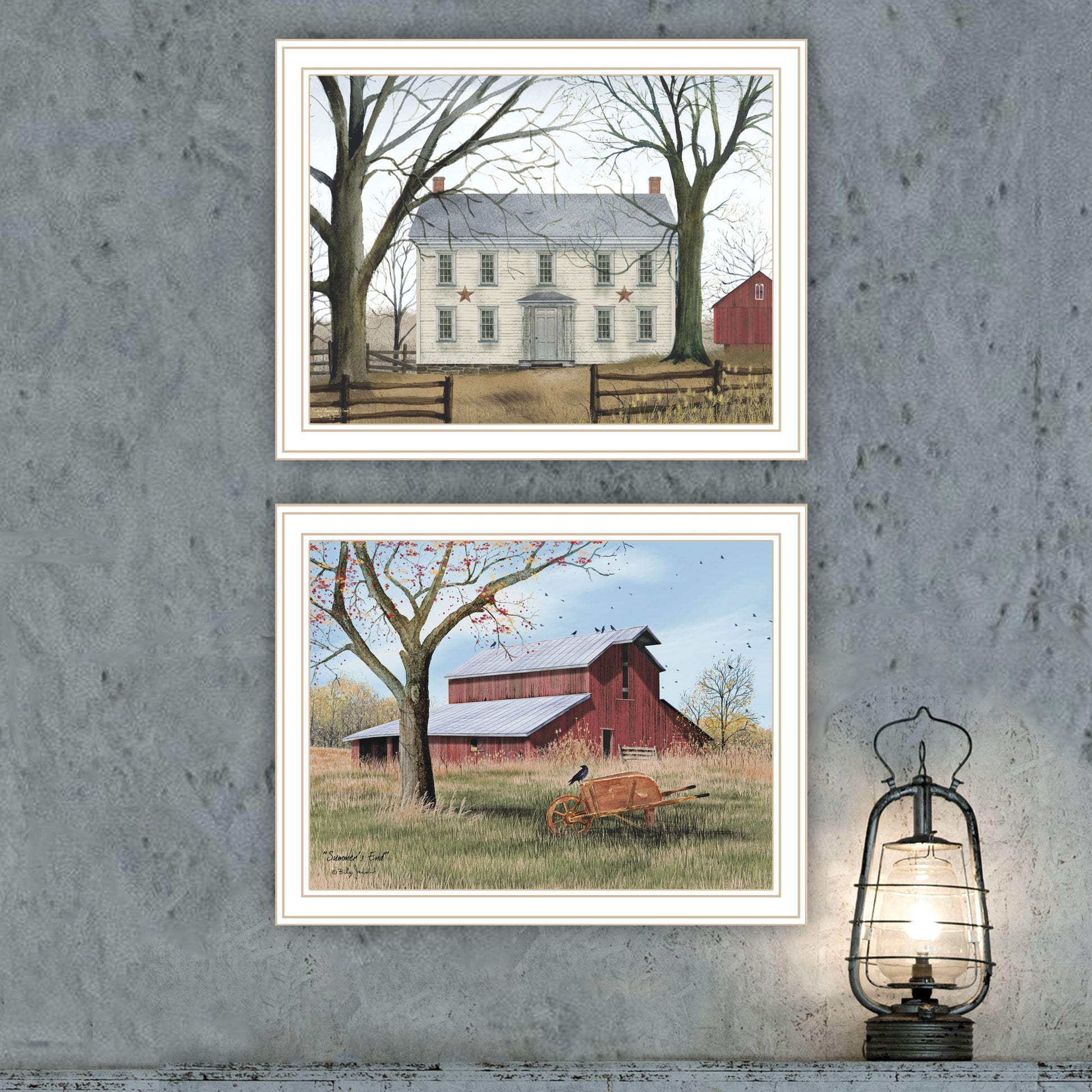 2 Piece Vignette Early American Homestead White Framed Wall Art For Living Room, Bedroom Wall Art Print For Home Decor By Billy Jacobs Multicolor Wood Paper