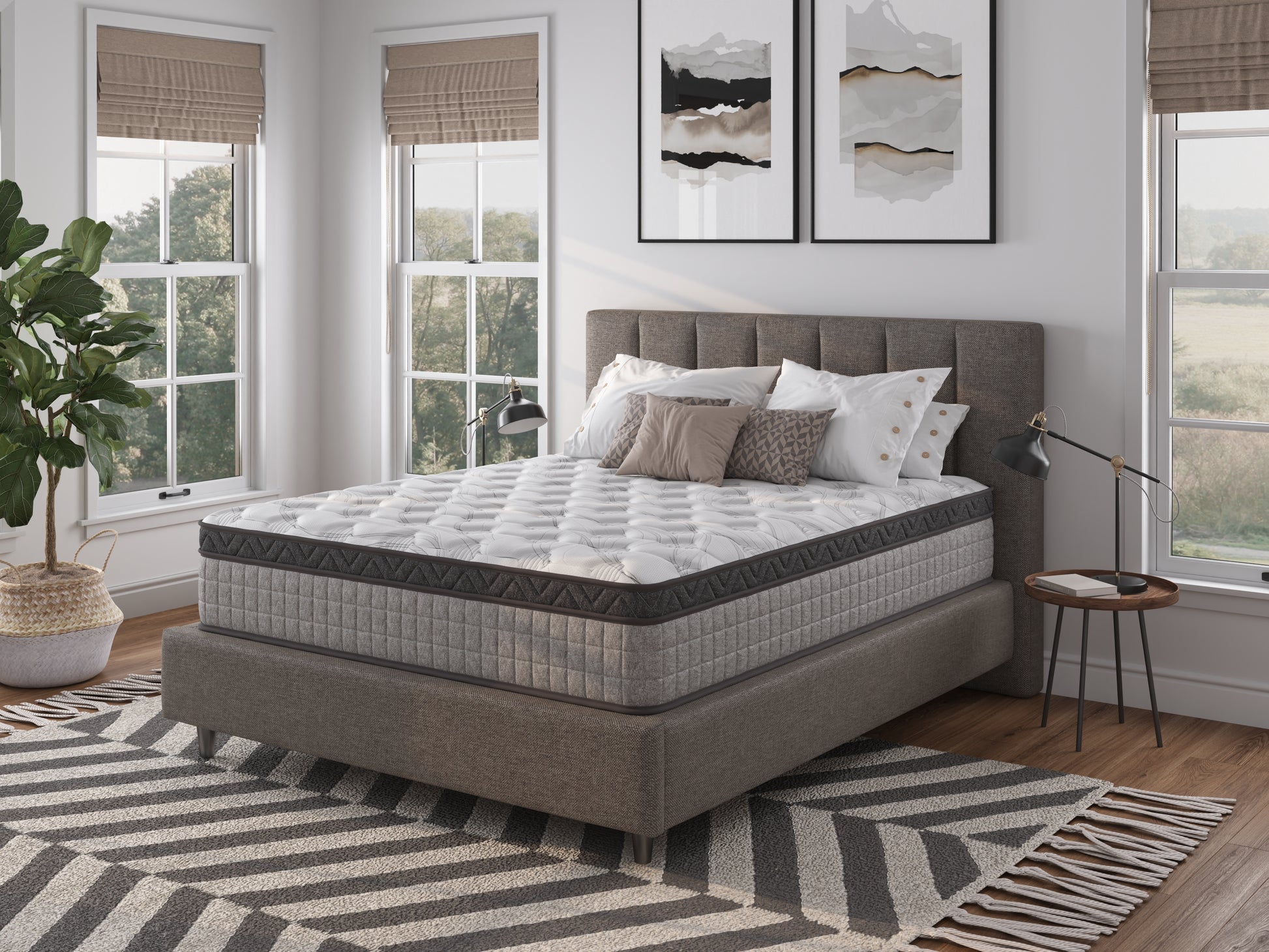 Assembled In Usa High Quality 12" Queen Diamond Innerspring Hybrid And Cooling Gel Memory Foam Mattress, Pressure Relief, And Motion Isolation, Certipur Us And Oeko Tex Certified Gray Foam Spring