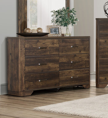 Rustic Brown Finish Dresser With Storage Drawers Clipped Corners Transitional Style Wooden Bedroom Furniture 1Pc Brown Bedroom Transitional Wood