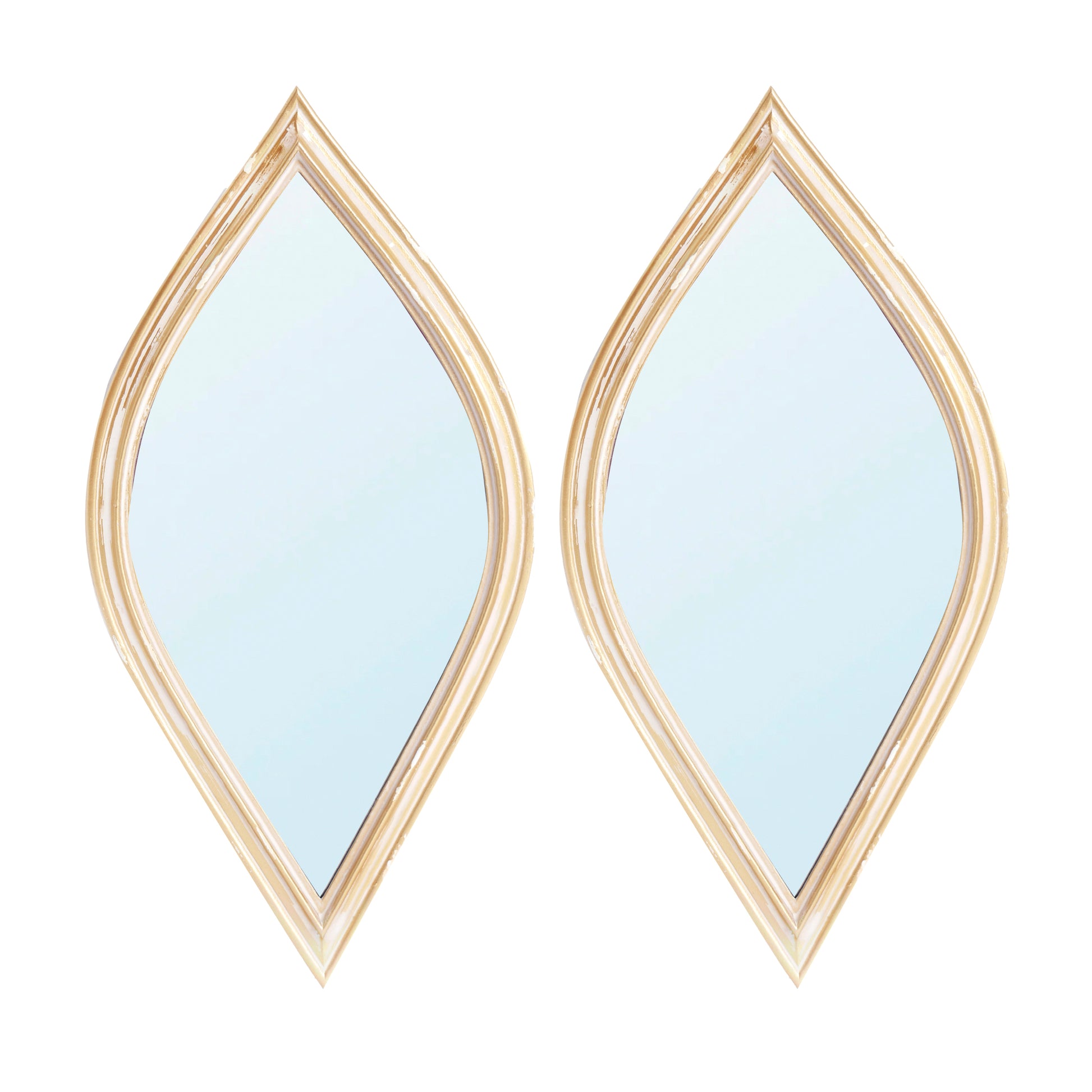 Small Decorative Mirror For Wall Decor, 2 Pieces Wall Accent, 4.5X9.5" Antique Gold Polyresin