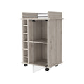 Vegas Bar Cart With 2 Tier Cabinet With Glass Door And 6 Cubbies For Liquor Light Gray Particle Board Engineered Wood