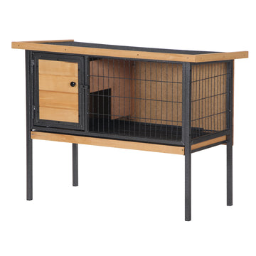 Pawhut Rabbit Hutch Elevated Bunny Cage Small Animal Habitat With Metal Frame, No Leak Tray, Mtetal Wire Pan And Openable Water Resistant Asphalt Roof For Indoor Outdoor Natural Wood Natural Wood Wood