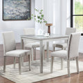 5 Piece Wooden Dining Table Set, Kitchen Table Set With A Square Table And 4 Upholstered Chairs, Wooden Dining Room Table With Crystal Decoration And Chairs Set For Kitchen, Dining Room, Silver Grey Beige Silver Gray Seats 4 Dining Room 4 Leg Square