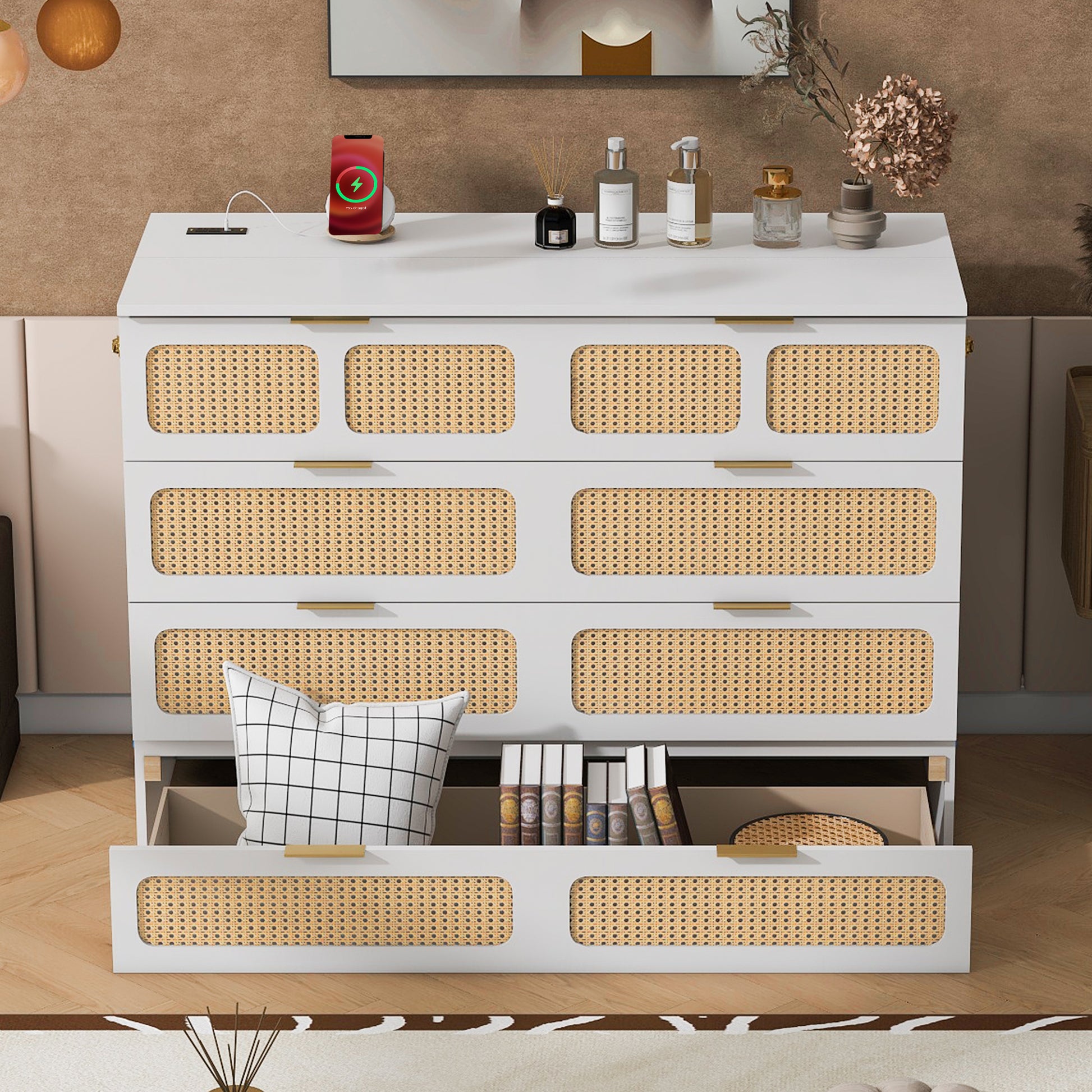 Full Size Murphy Bed With Large Drawers,White Full White Plywood