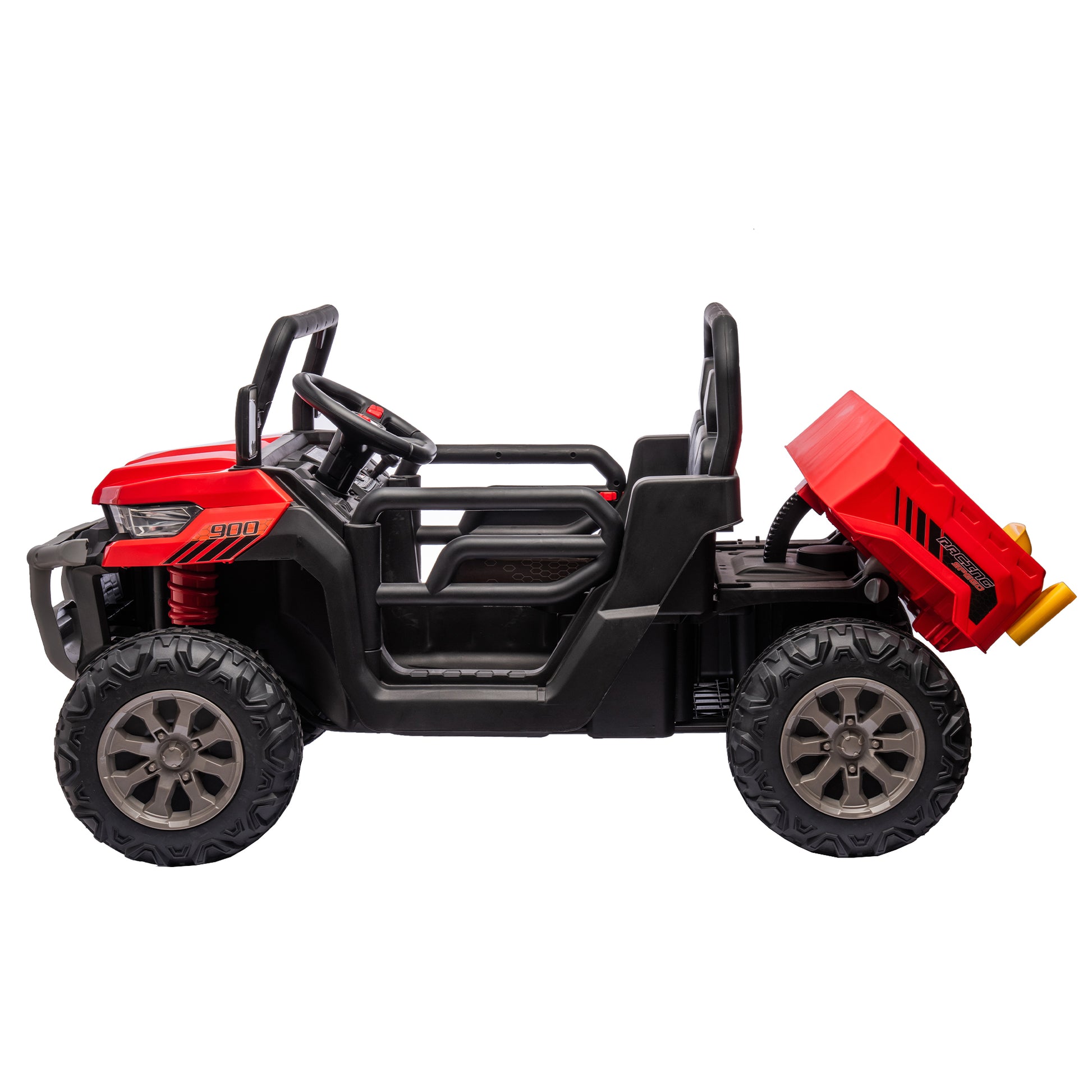 24V Ride On Truck 2 Seater Ride On Utv With 2X200W Motor Ride On Dump Truck With Dump Bed Shovel Ride On Car With Remote Control Electric Vehicle With Non Slip Tyre For Boys Girls Black Red Plastic