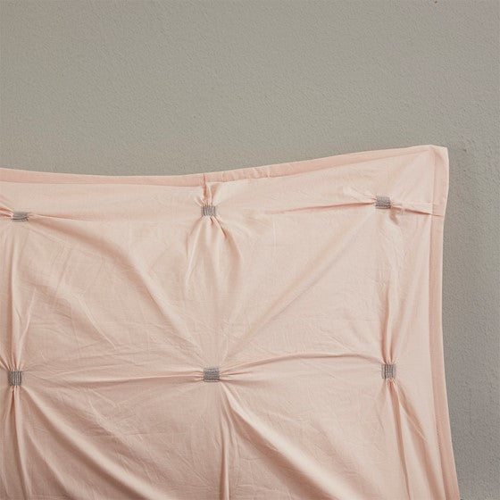 3 Piece Elastic Embroidered Cotton Duvet Cover Set King Pink Cotton