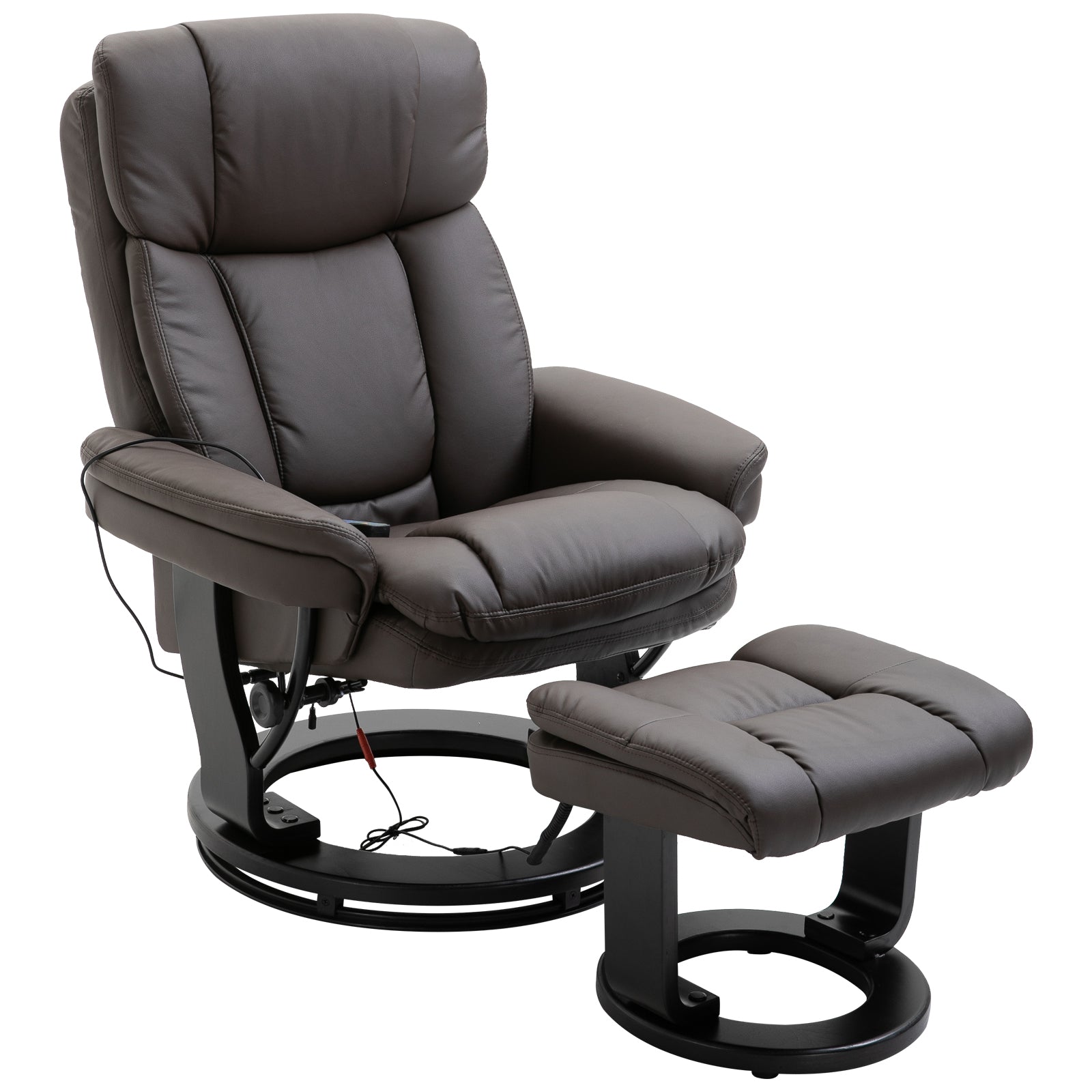 Homcom Pu Leather Massage Recliner Chair With Ottoman 10 Point Vibration Swiveling Armchair, Brown Brown Wood Metal