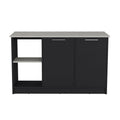 Juniper Kitchen Island With Large Top Surface, Double Door Cabinet, And Open Shelves Black Ibiza Marble Black Ivory Dining Room Modern Rectangular Stationary Kitchen Islands Particle Board Medium 40