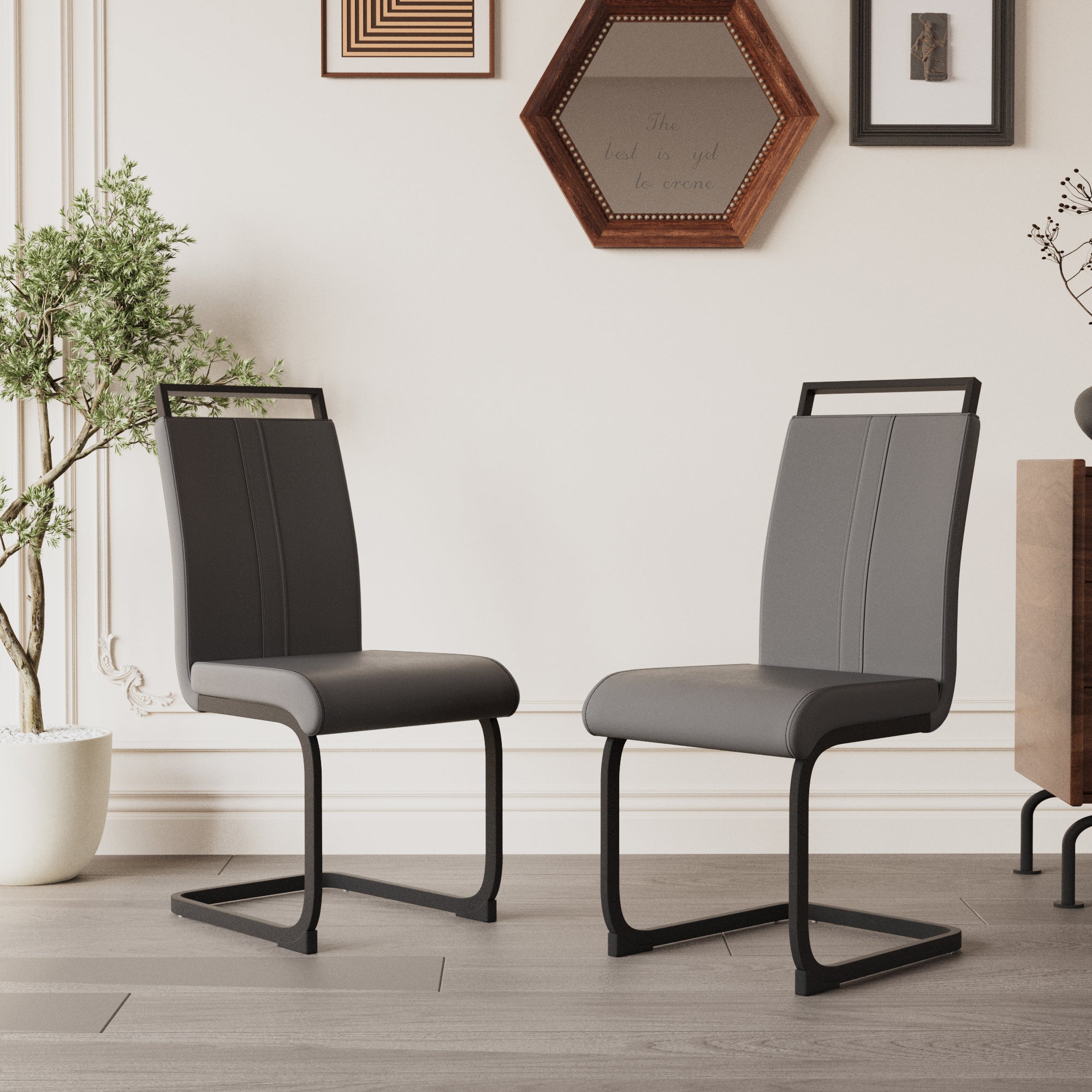 Dining Chairs Set of 2, , offers High Back PU Leather with Metal frame