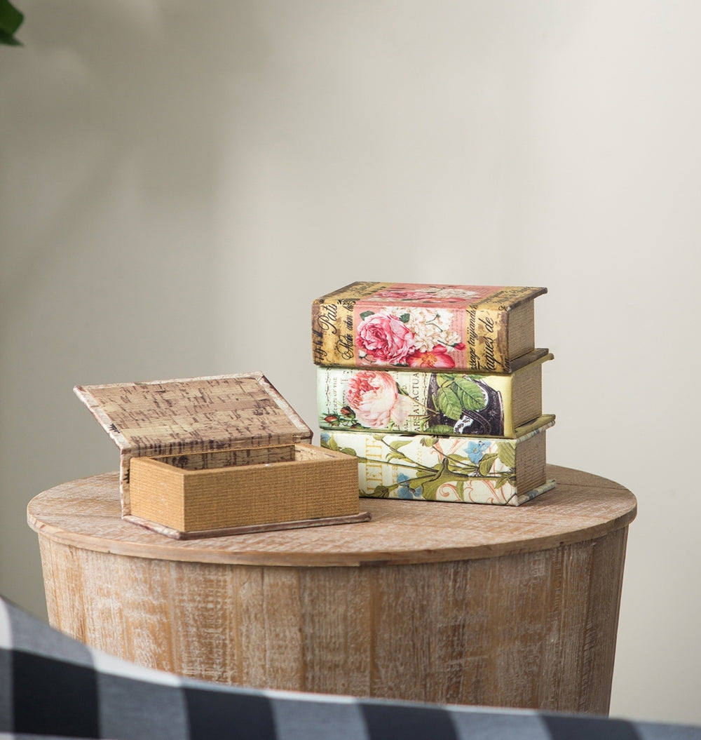 Set Of 4 Book Boxes With Birds, Flowers, And Handwriting Design, 5.5X4X2" Multi Mdf