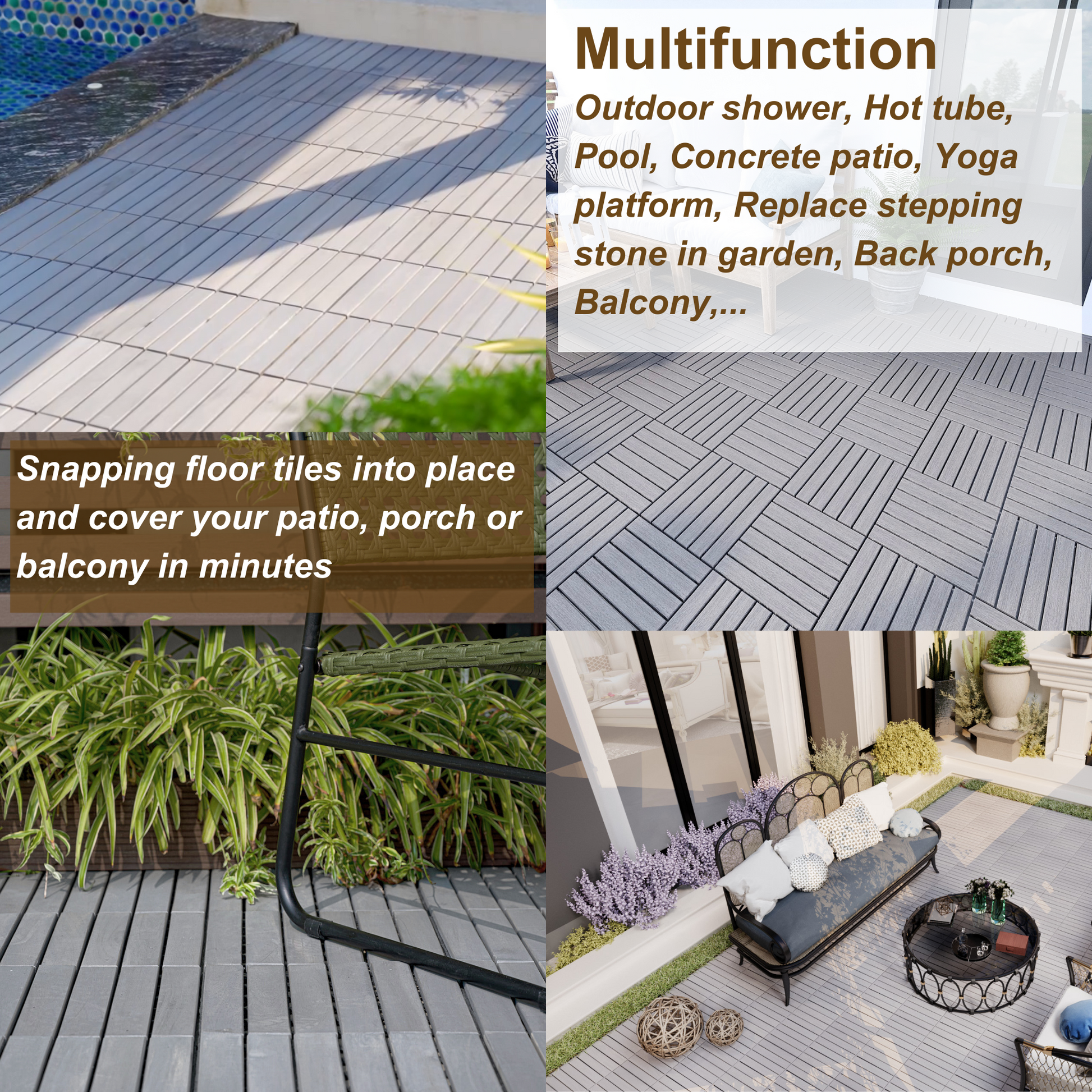 20 Pcs Interlocking Deck Tiles Striped Pattern, 12" X 12" Square Light Gray Acacia Hardwood Outdoor Flooring For Patio, Bancony, Pool Side,.. Light Gray Garden & Outdoor American Design,American Traditional Acacia Wood