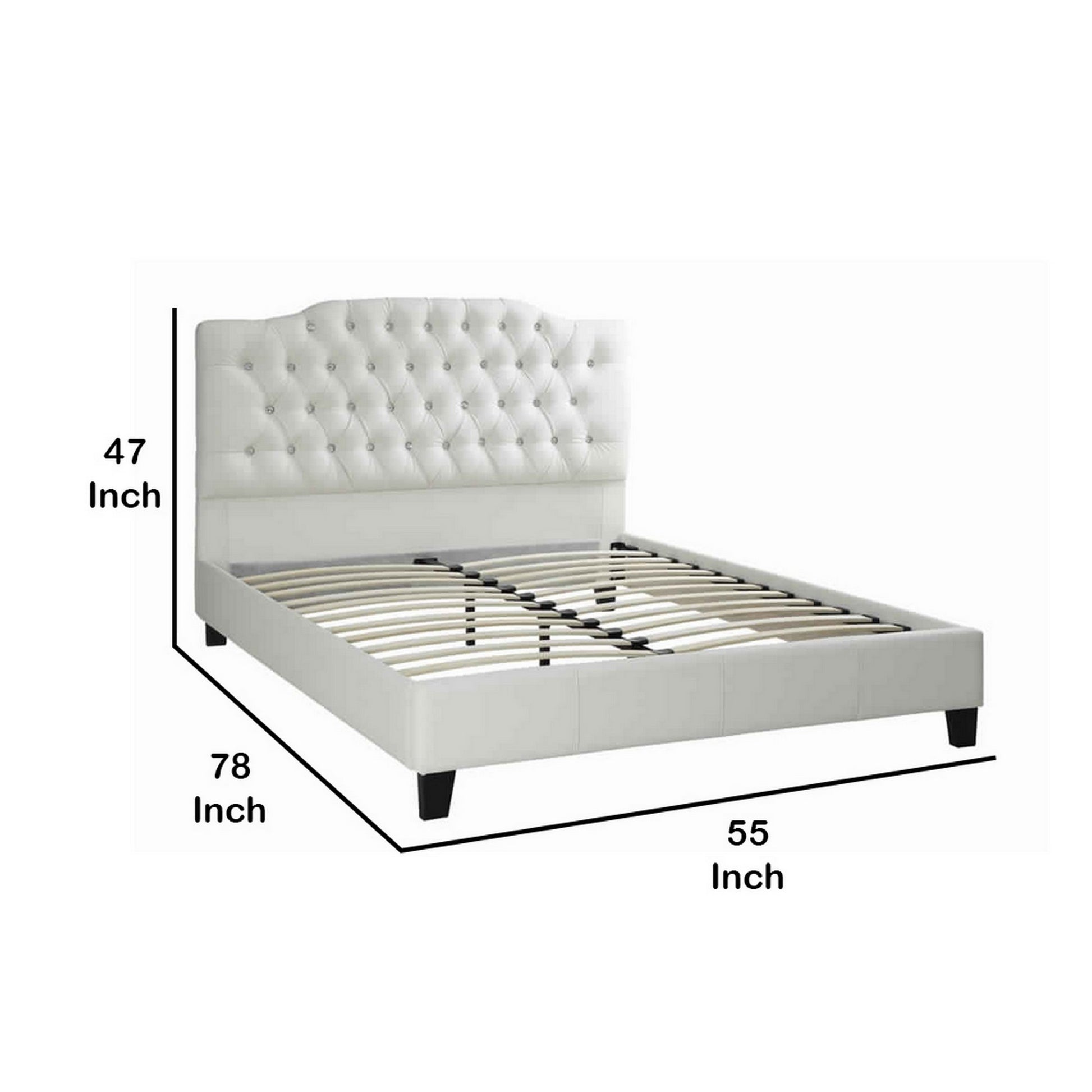 Grandiose Queen Size Bed With Large Tufted Headboard White Queen White Wood Fabric