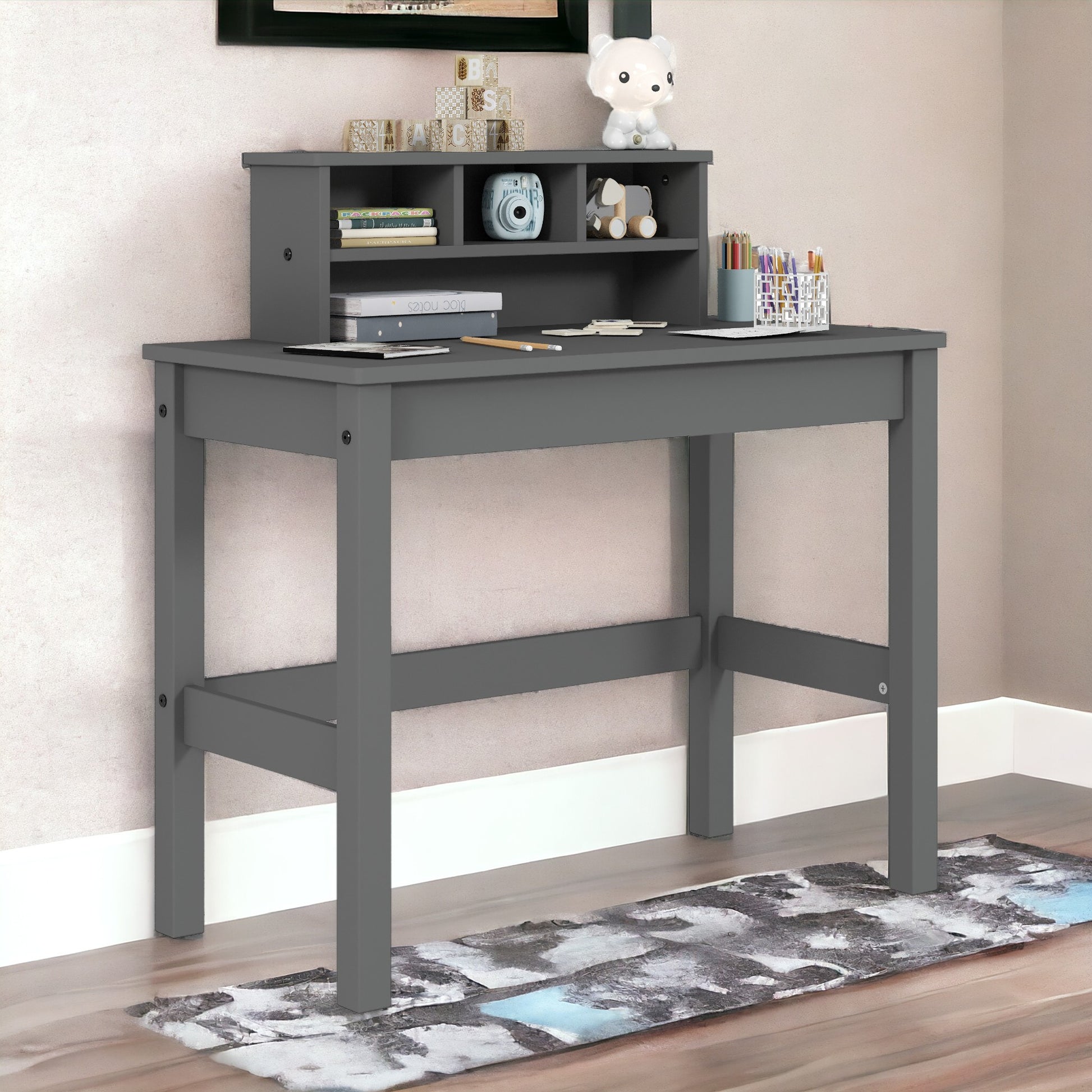 Grey Writing Desk With Hutch Grey Writting Desk Primary Living Space Rectangular Hutch Solid Wood Mdf