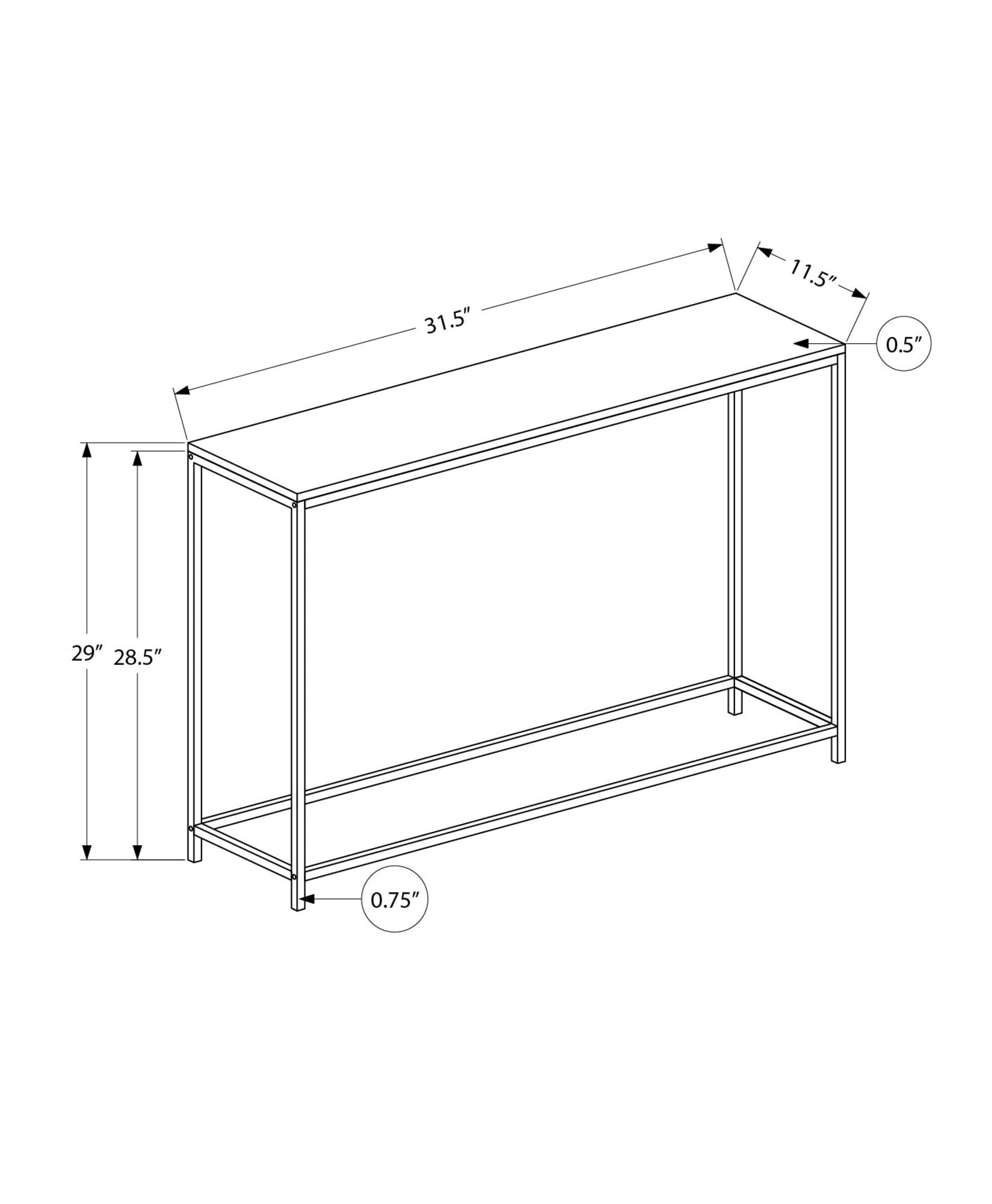 Accent Table, Console, Entryway, Narrow, Sofa, Living Room, Bedroom, White Laminate, Grey Metal, Contemporary, Modern White Particle Board