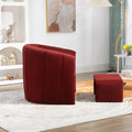 Coolmore Accent Chair With Ottoman, Mid Century Modern Barrel Chair Upholstered Club Tub Round Arms Chair For Living Room Bedroom Office Wine Red Velvet Wine Red Foam Velvet