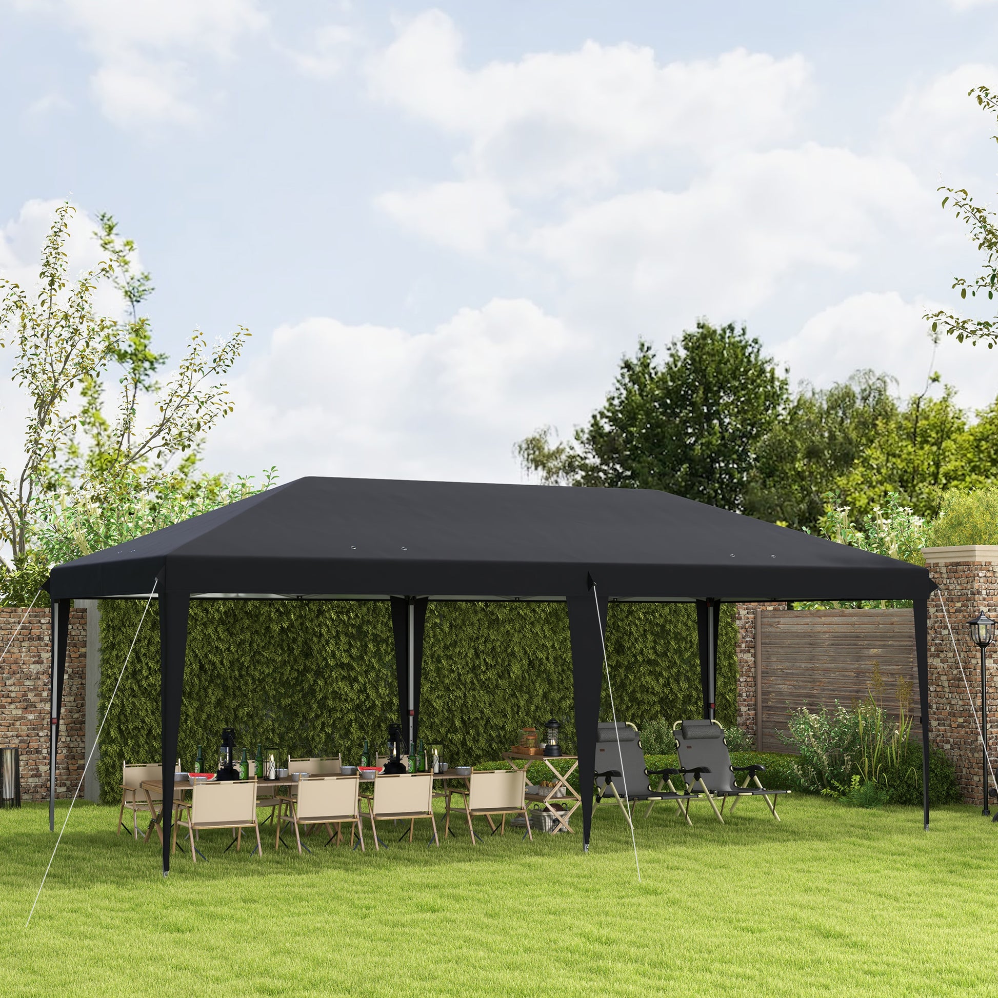 Outsunny 10' X 20' Pop Up Canopy Tent, Upgraded Heavy Duty Tents For Parties, Outdoor Instant Gazebo Sun Shade Shelter With Carry Bag, For Catering, Events, Wedding, Backyard Bbq, Black Black Steel