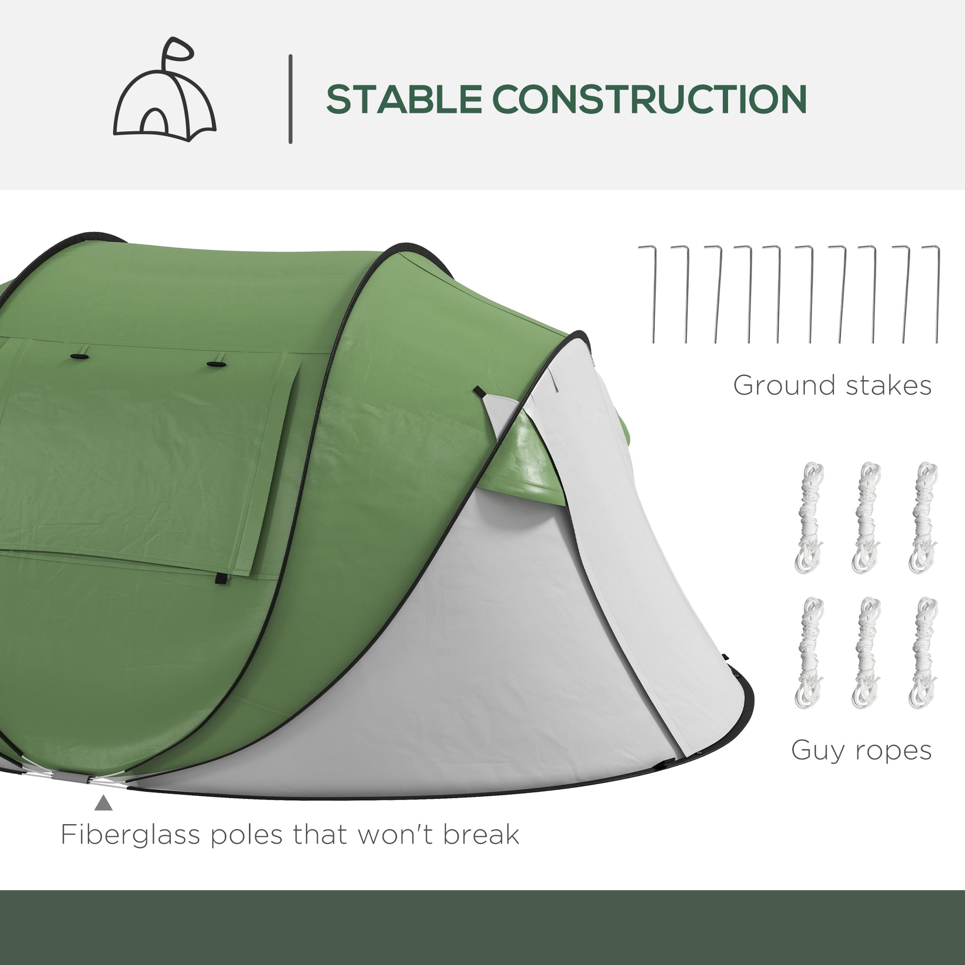 Outsunny Pop Up Tent, Instant Camping Tent With Porch And Carry Bag, 3000Mm Waterproof, For 2 3 People, Green, Poles Included Green Polyester