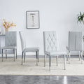 4 Piece Dining Chair, Modern Style Kitchen Upholstered High Back, Metal Leg Office Chair, Suitable For Dining Room, Office, Restaurant. Light Gray Pu