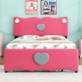 Full Size Upholstered Platform Bed With Trundle And Heart Shaped Decoration, Dark Pink Box Spring Not Required Full Dark Pink Wood Bedroom Bed Frame Faux Leather Upholstered