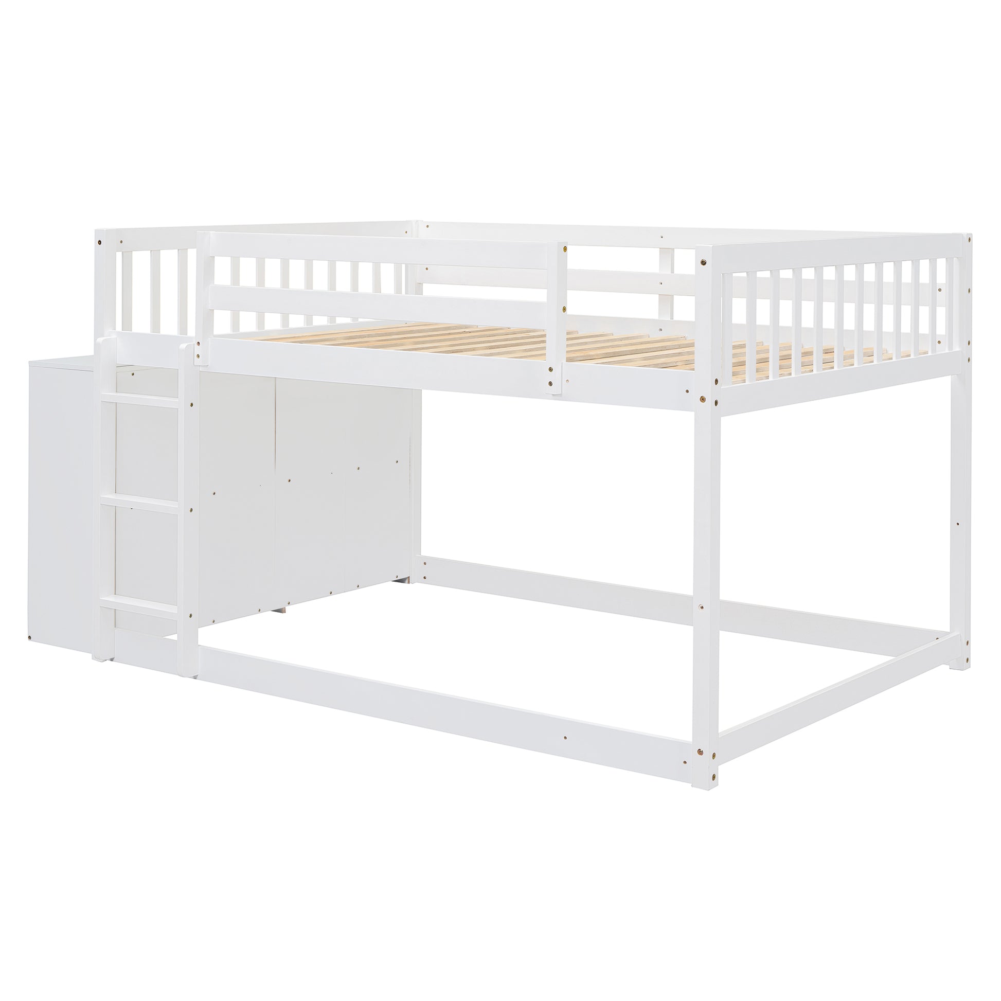 Full Over Full Bunk Bed With 4 Drawers And 3 Shelves White Full White Solid Wood