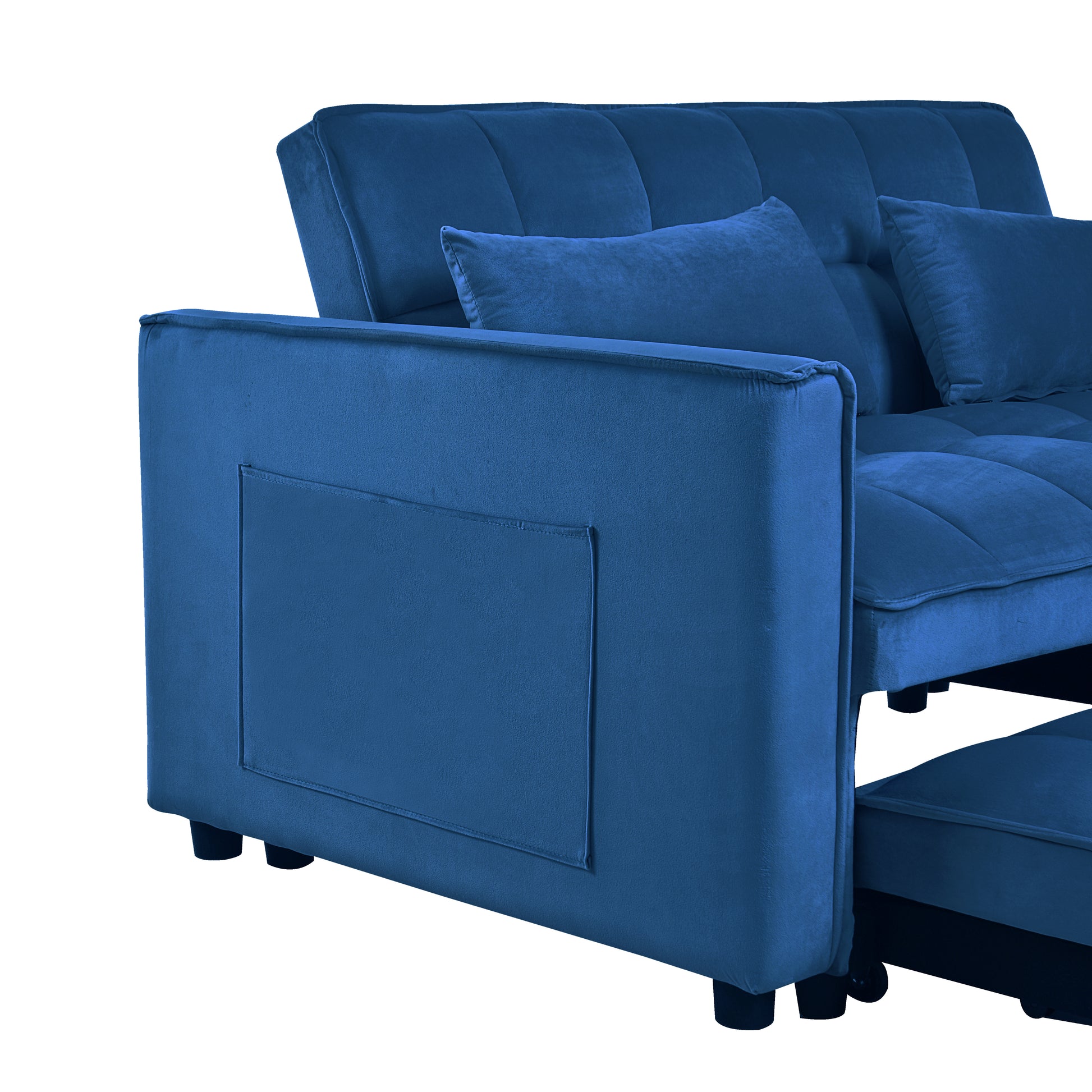 3 In 1 Convertible Sleeper Sofa Bed, Modern Pull Out Couch Bed, Adjustable Backrest, Velvet Loveseat Futon Sofa With Pillows & Pockets For Living Room Apartment, Blue Blue Velvet Wood Primary Living