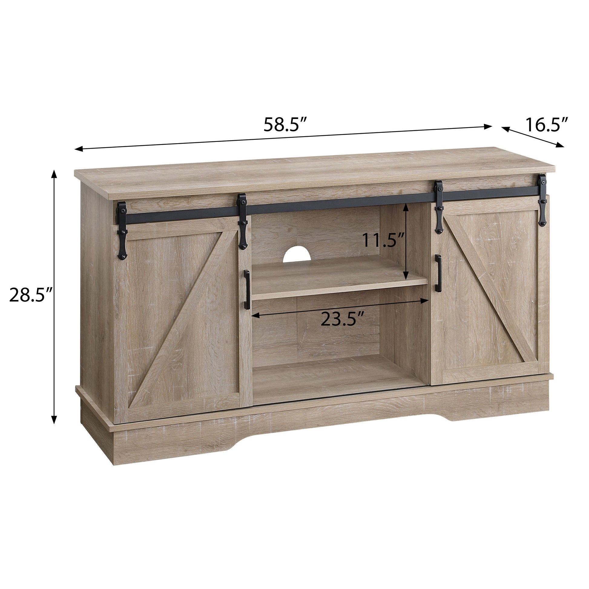 Oak Tv Stand With 2 Sliding Barn Doors Oak Primary Living Space 60 69 Inches Rustic Wood Metal