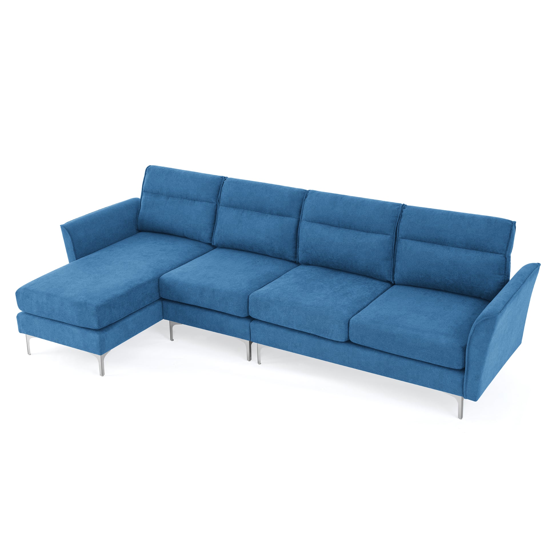 Modern Sofa 3 Seat Couch With Stainless Steel Trim And Metal Legs For Living Room,Package Compression Sofa Technology,Navy Blue Navy Blue Foam 5 Seat