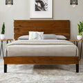 Mid Century Modern Solid Wood Bed Frame King Size Platform Bed With Three Piece Headboard Design, No Box Spring Needed, Brown King Brown Pine