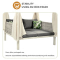 Outdoor Patio Sunbed With Curtains, High Comfort, Suitable For Multiple Scenarios Gray Beige Woven Rope