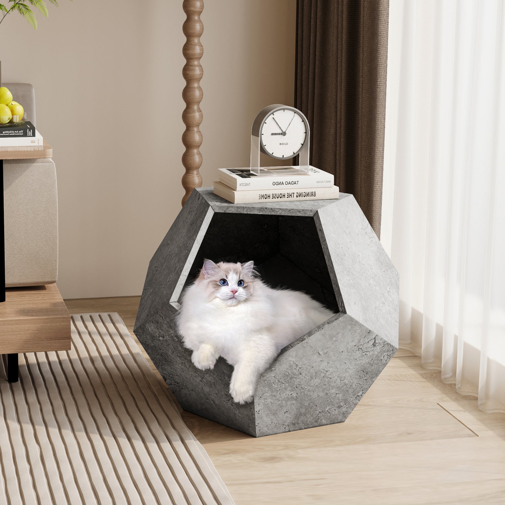 25.98"Modern Pet Furniture Cat Litter Side Table, Sofa Side Table, Planter Mdf Multifunctional Furniture, Cement Gray Cement Grey Mdf