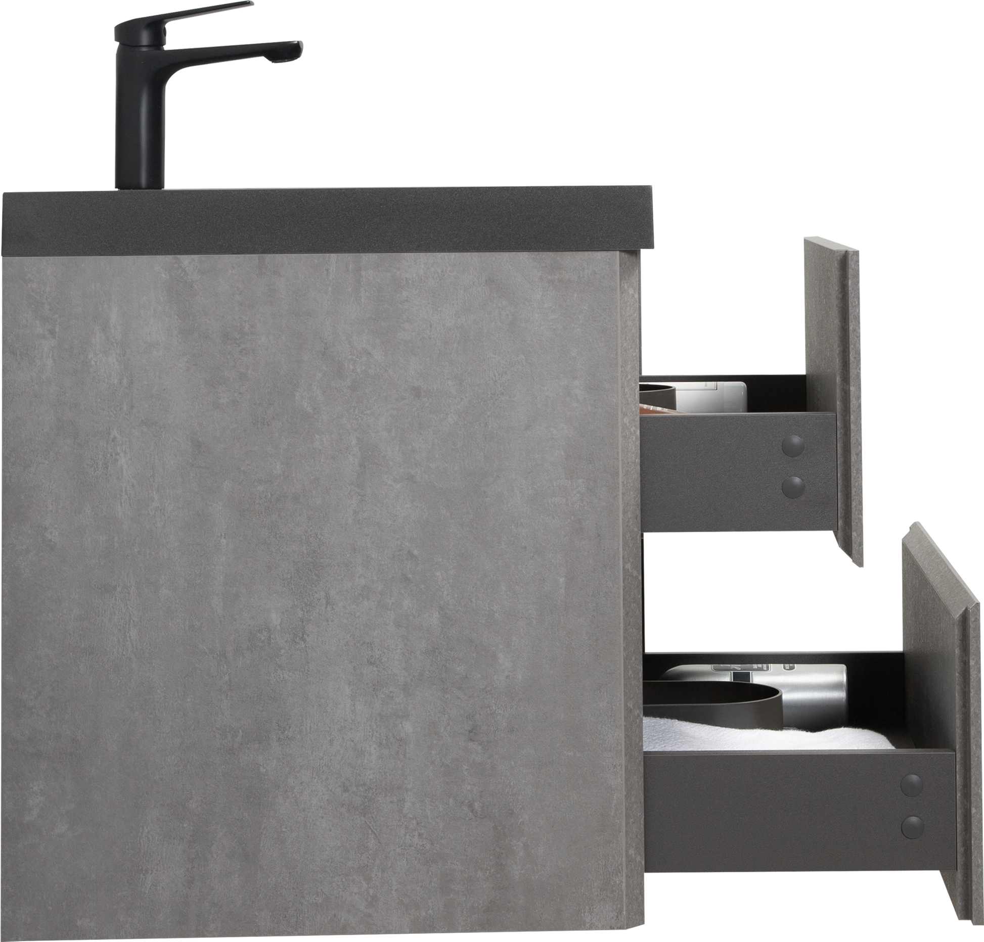 24" Floating Bathroom Vanity With Sink, Modern Wall Mounted Bathroom Storage Vanity Cabinet With Black Quartz Sand Top Basin And Soft Close Drawers, 24V12 24Gr Grey Grey Bathroom Melamine