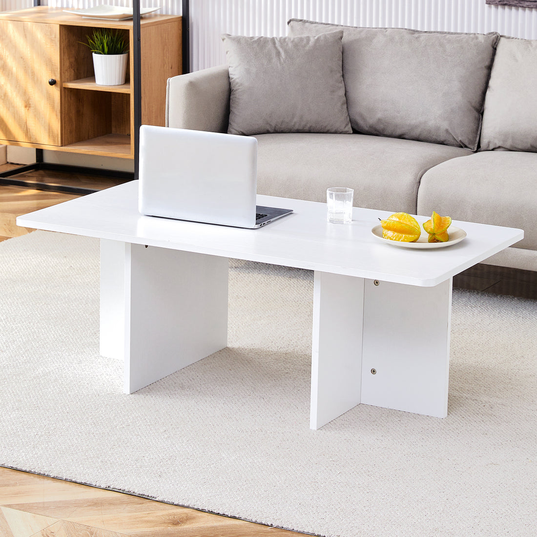 A Modern And Practical White Coffee Table. The Coffee Table Is Made Of Medium Density Fiberboard Material, Suitable For Living Room, Bedroom, And Study. Ct 2O White Mdf