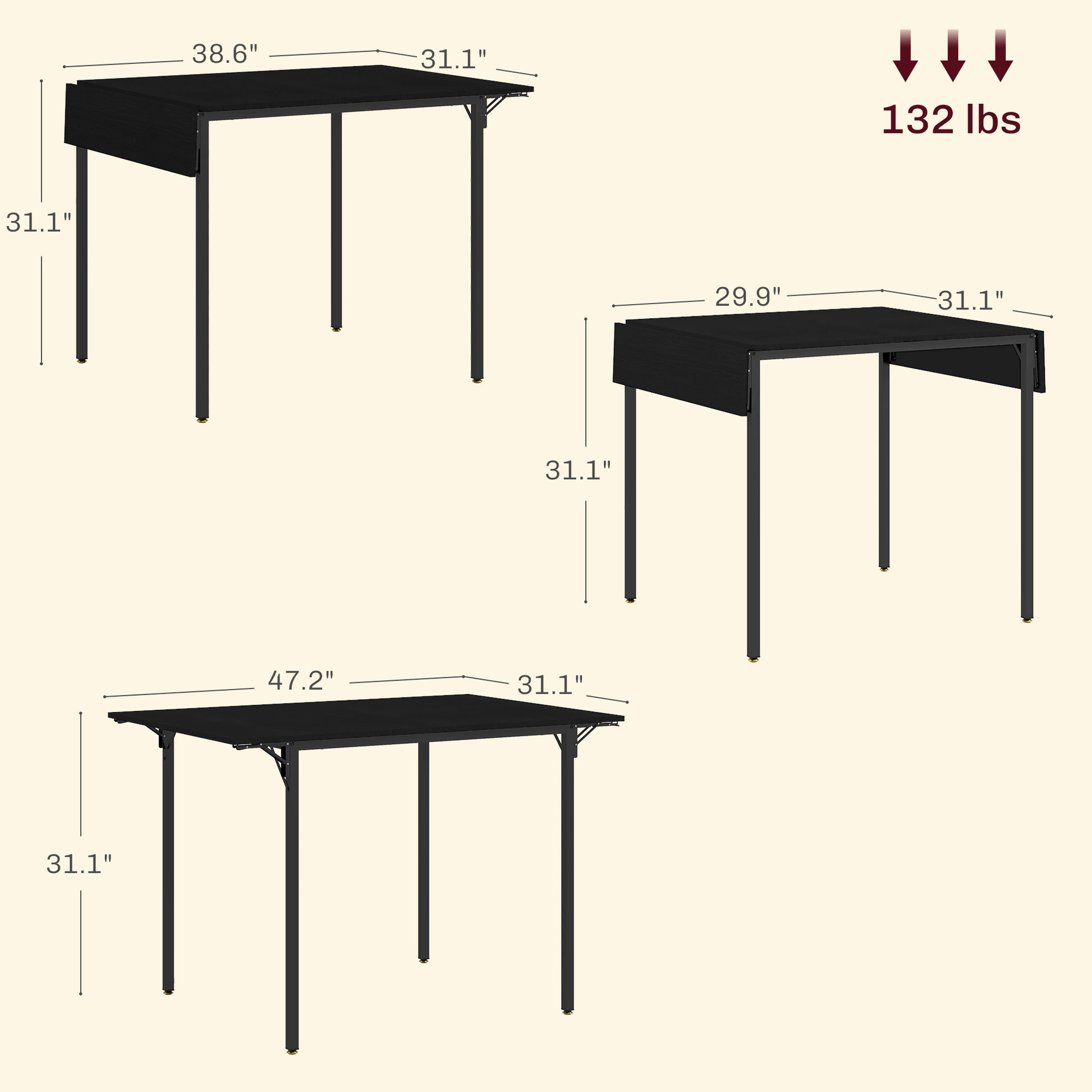 Homcom Industrial Folding Dining Table For 2 To 4, Space Saving Drop Leaf Kitchen Table For Small Spaces, Black Black Mdf