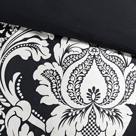 7 Piece Cotton Printed Comforter Set Black Queen Queen Black Polyester