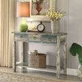 Antique Grey And Teal 3 Drawer Console Table Antique Gray Primary Living Space Vintage Drawers Rectangular Wood
