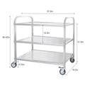 3 Tier Stainless Steel Cart, Serving Cart With Wheels, Restaurant, Household, Service Trolley, 360 Rotation Storage Cart With Locking Wheels 37.4 * 19.2 * 36.6'' L*W*H Rolling Kitchen Food Cart White Silver Stainless Steel