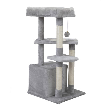 Double Level Cat Tree Stand House Furniture Kittens Activity Tower Posts Kitty Pet Play House Light Gray Light Gray Particle Board