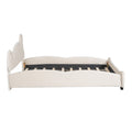 Queen Size Velvet Platform Bed With Bear Shaped Headboard, With Bed End Storage Pocket, Beige Queen Beige Plywood