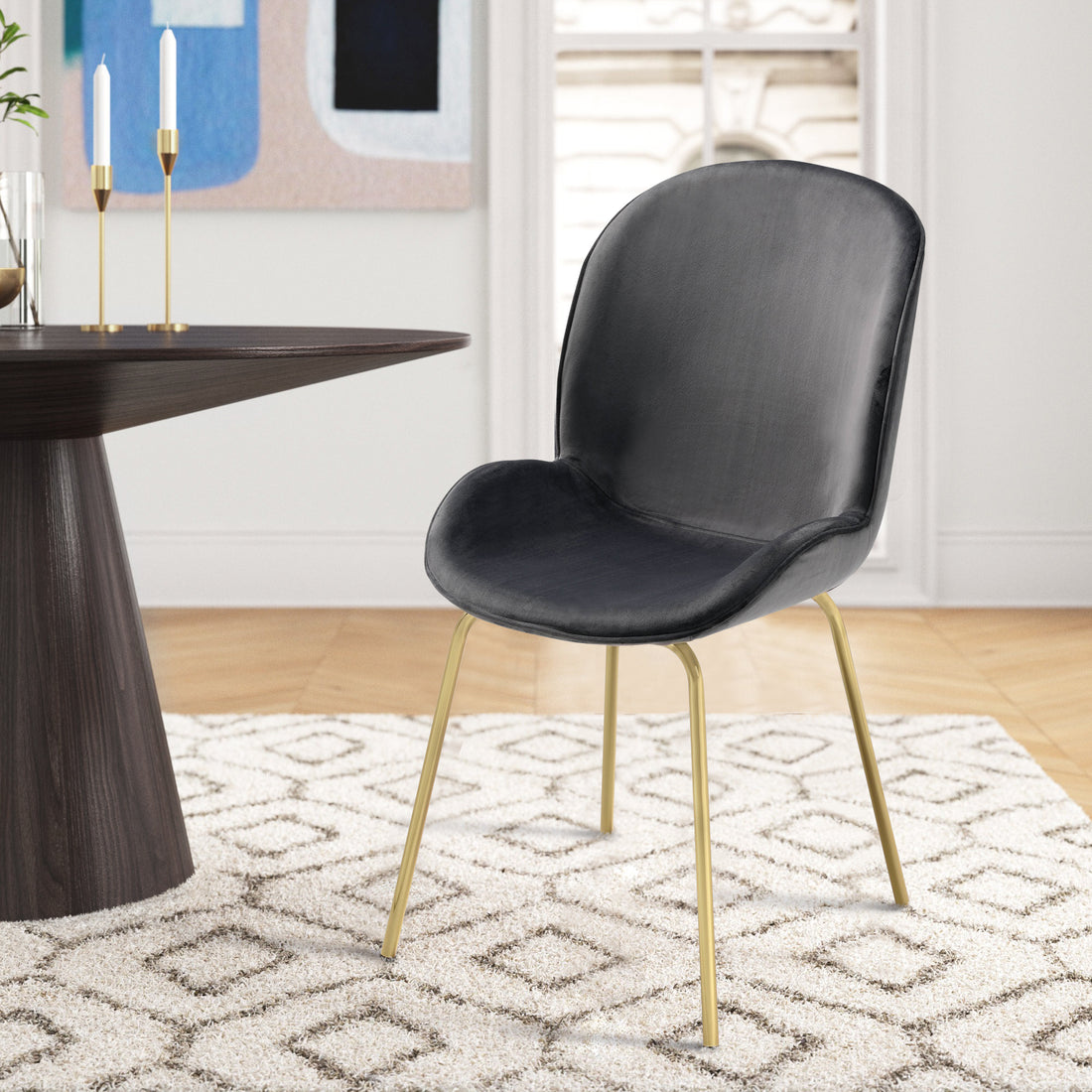 Grey And Gold Solid Back Side Chairs Set Of 2 -