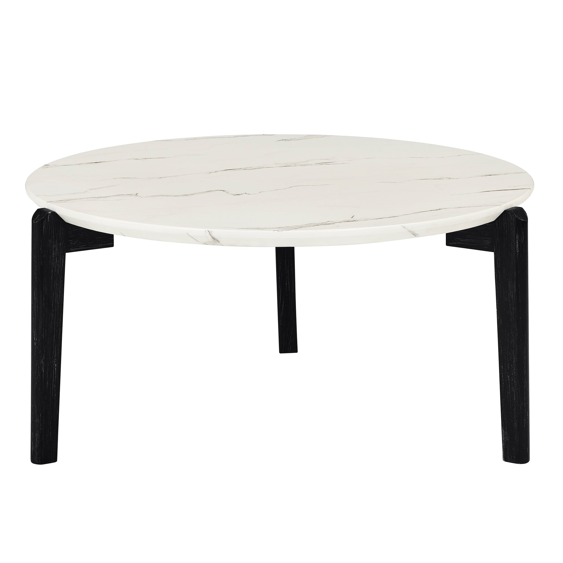 Living Room Coffee Table: Modern And Stylish 36 Inch Round Small Coffee Table, Imitation Marble Tabletop With Rubber Wood Solid Wood Legs, Wooden Coffee Table, Living Room, Office, Home Black White