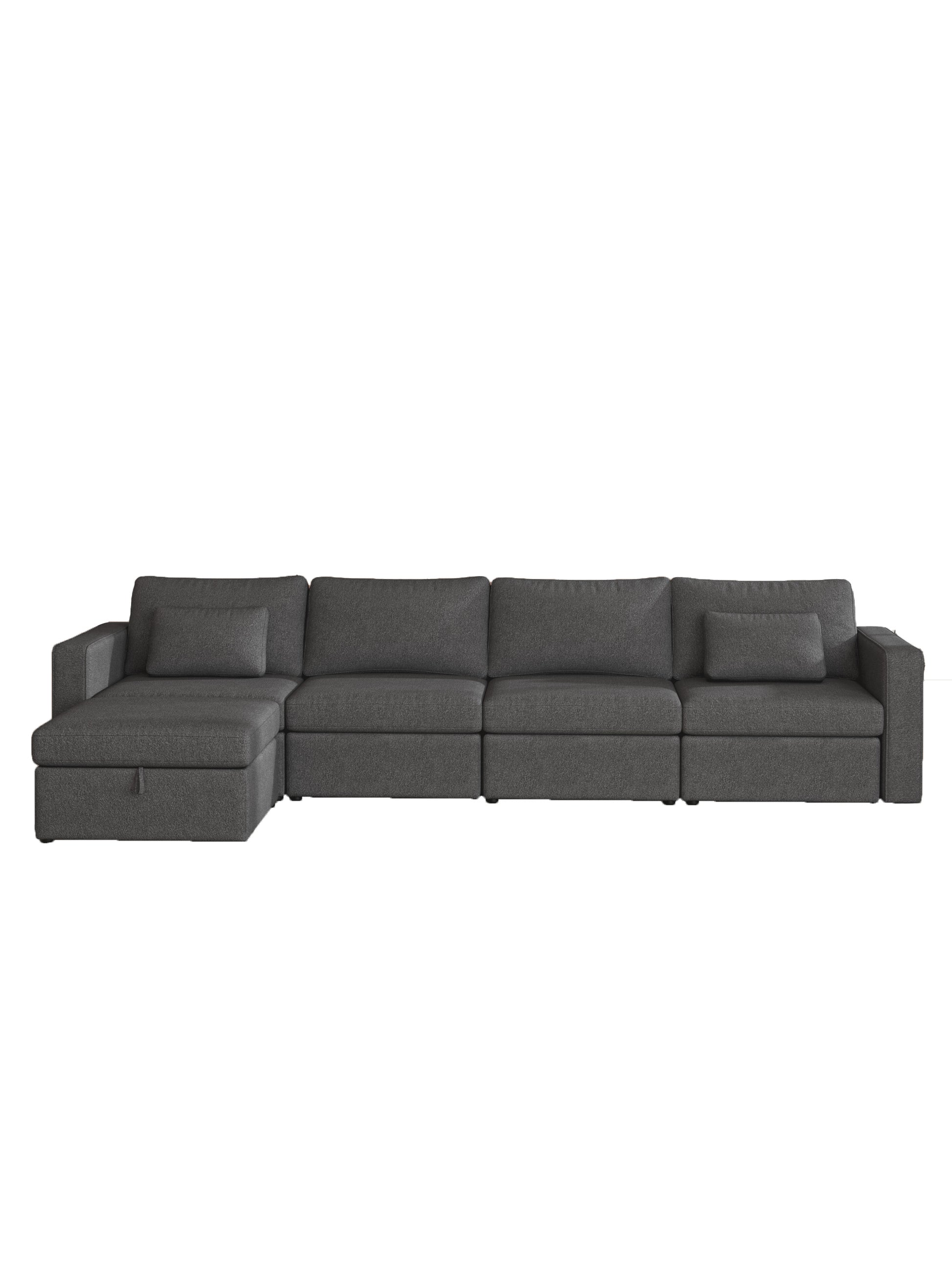 Modern Cotton Linen Modular Sectional Sofa, L Shape Convertible Sofa Set With Pillows, Oversized Sectional Couches With Storage Ottomans For Living Room, Loft, Apartment, Office Dark Gray 5 Seats Gray Wood Primary Living Space Medium Duty Pine 5 Seat