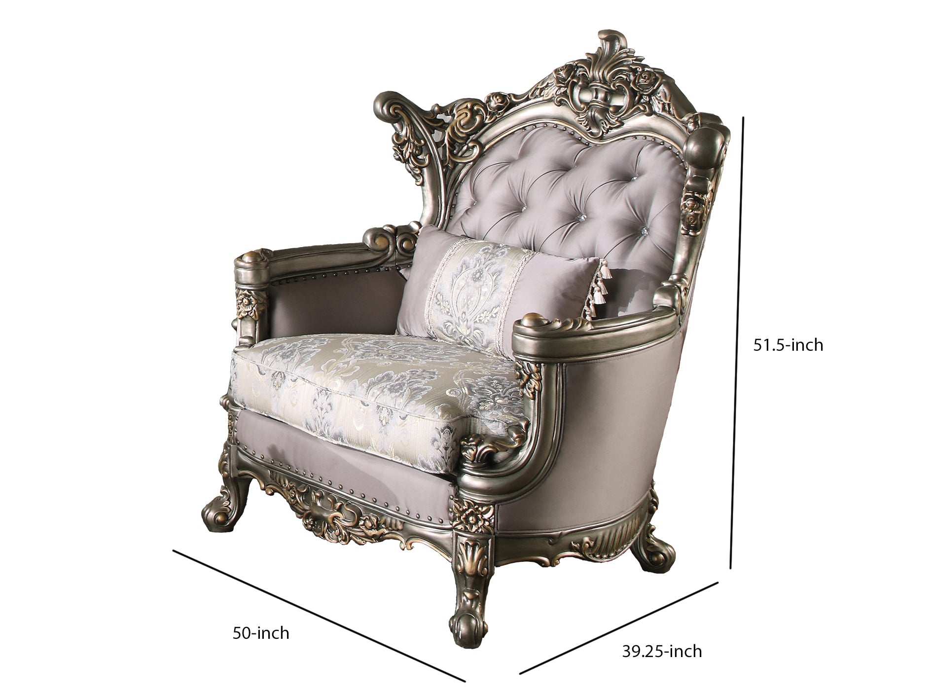 Wooden Chair With Engravings And Cabriole Legs, Purple And Silver Purple Silver Wood Fabric