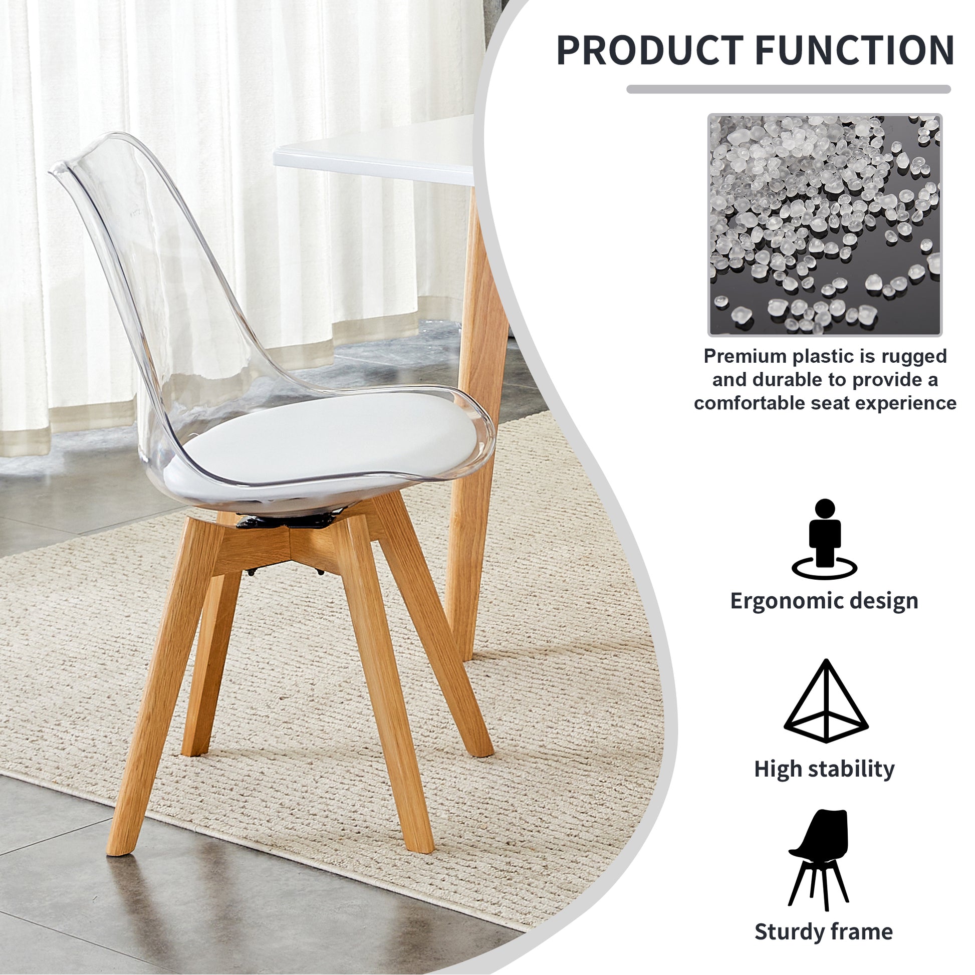 Modern Chairs Can Rotate 360 Degrees. The Backrest Is Made Of Pet Material, The Seat Cushion Is Made Of Pu Material, And The Support Legs Are Made Of Oak. Set Of 4 White Wood